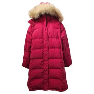 LL Bean Jacket Womens XL VTG Faux Fur Hooded Parka Goose Down Full Length Puffer